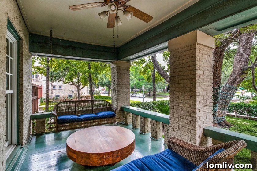 Front porch entrance of the preserved Oak Lawn Prairie residence