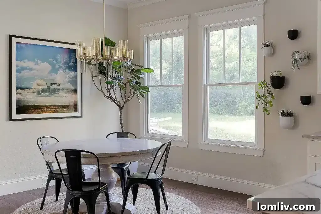 Elegant kitchen sink area with stylish faucet and window overlooking the backyard