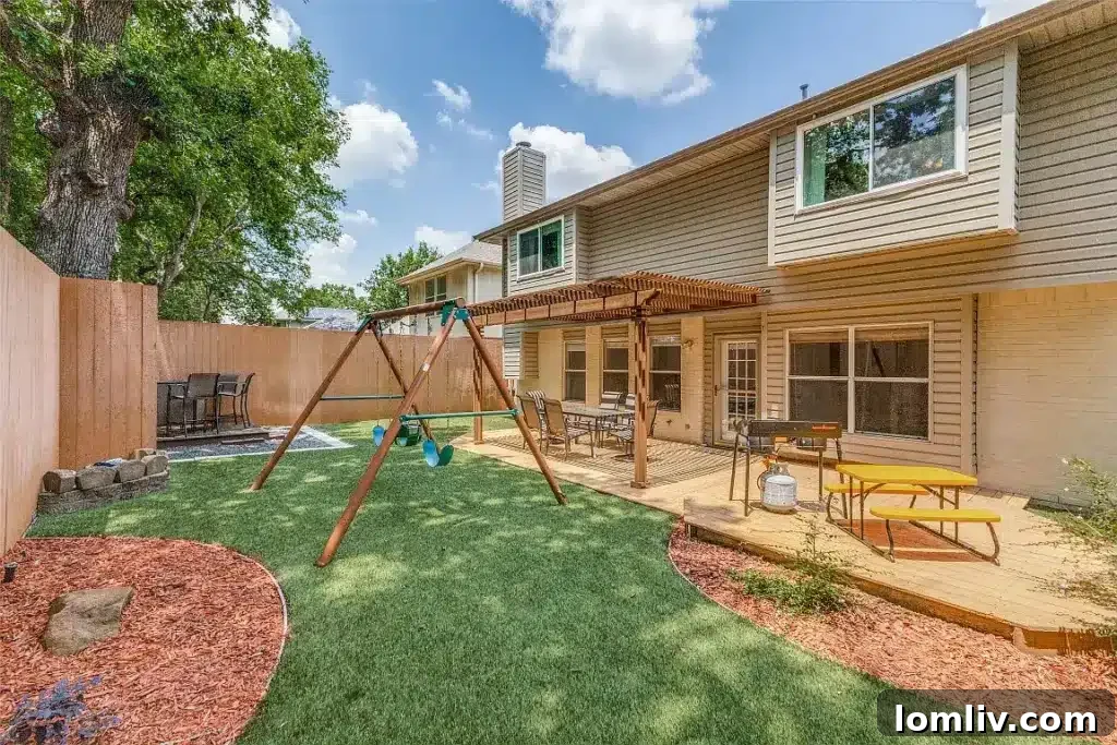 Low-maintenance backyard with new Astroturf at 1428 Ridgecreek Drive, Lewisville