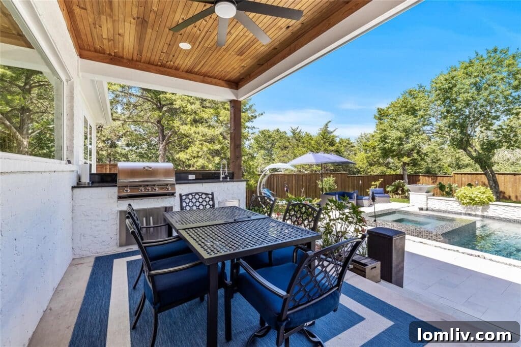Cool Down: Your Next Home Awaits 15 A modern farmhouse with a refreshing pool, set on a spacious lot, offering a blend of contemporary design and serene country-like living.