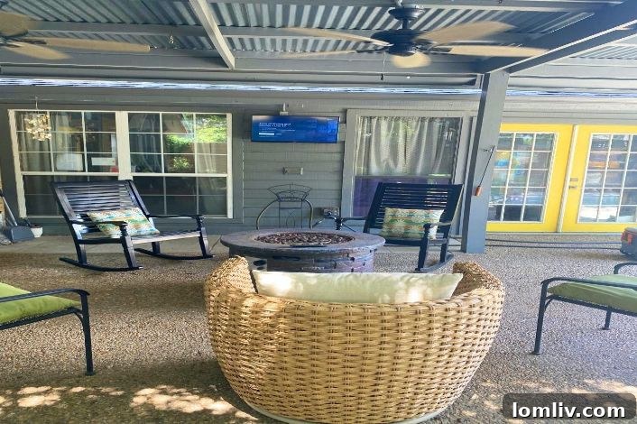 Outdoor TV and refrigerator at Lake Highlands Beer Garden Swimply.