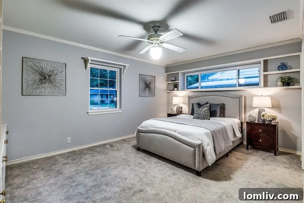 Elegant primary ensuite bathroom with classic marble countertops and a spacious walk-in shower