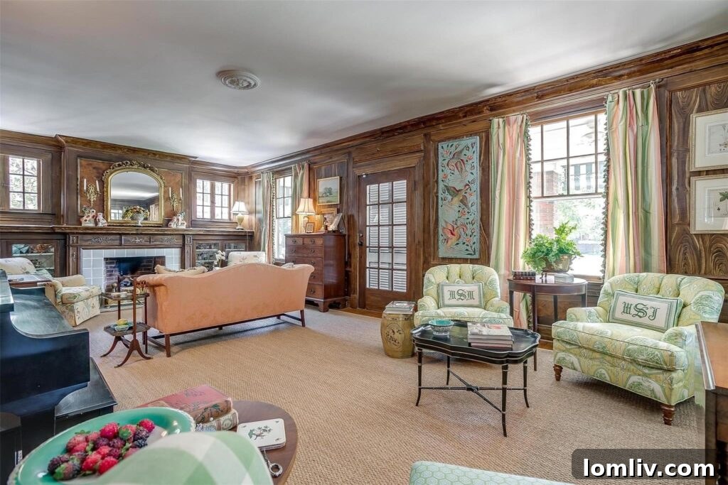 Elegant formal living room with fireplace and traditional millwork