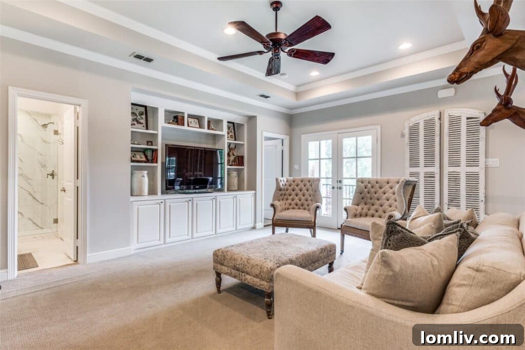 Spacious walk-in closet with custom built-ins