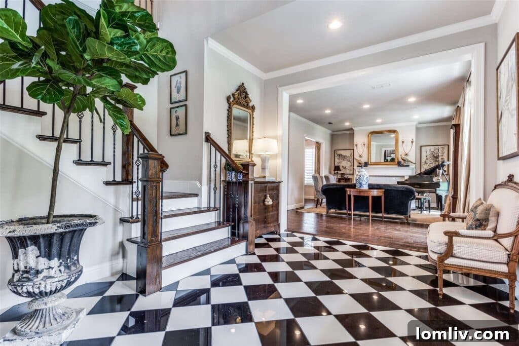 Sophisticated formal dining room with fireplace and French doors