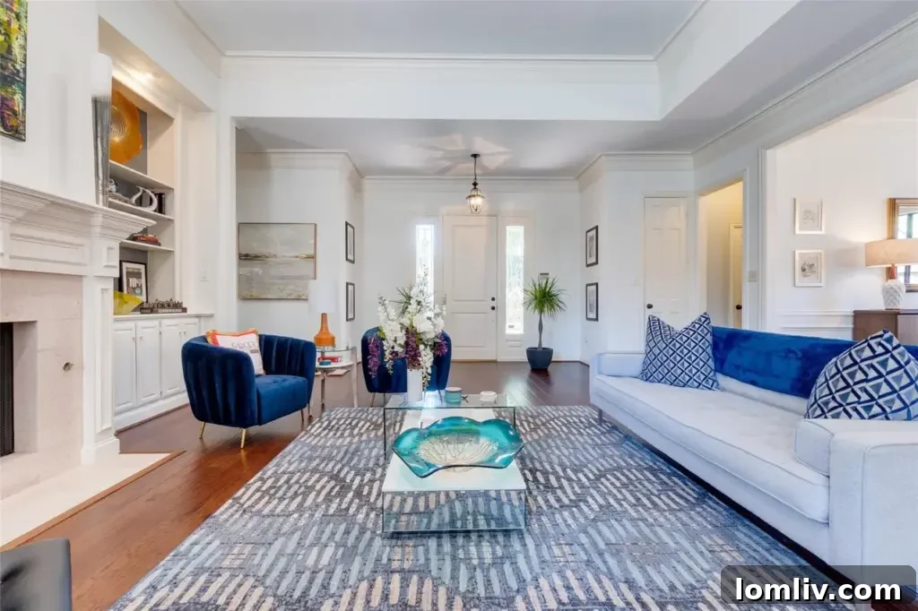 Elegant living area with custom crown molding