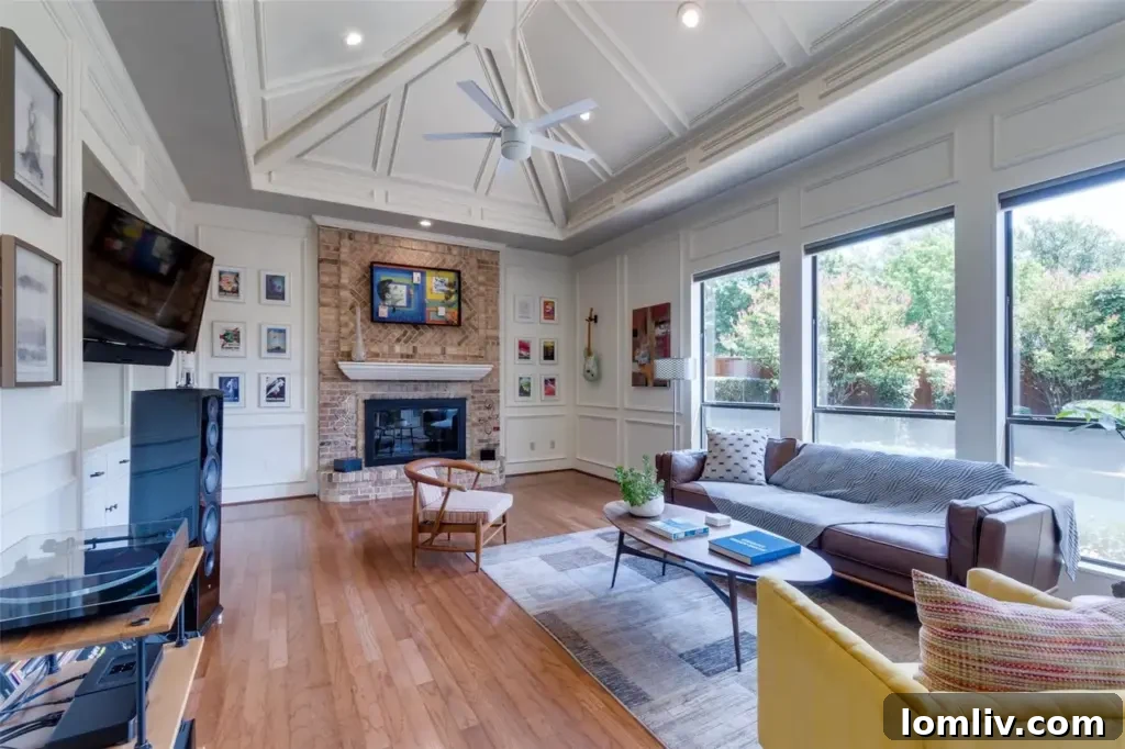 Comfortable family room with modern wiring and large windows
