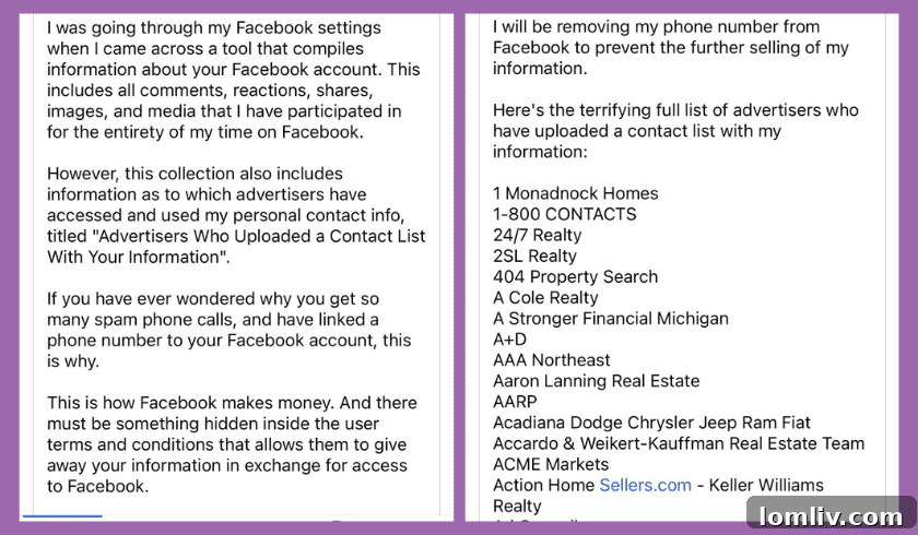 Screenshot of a copy-paste post spreading misinformation about Facebook selling user data