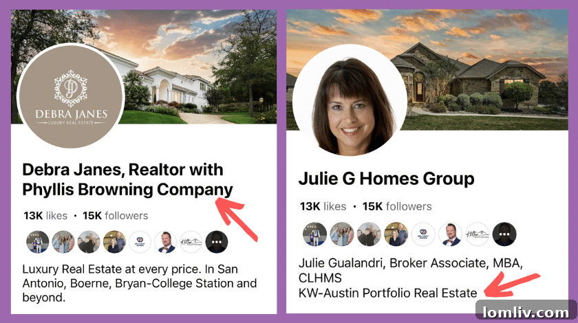 Image showing a Facebook post with a caption highlighting TREC rules for Realtors to display broker's name on social media pages.