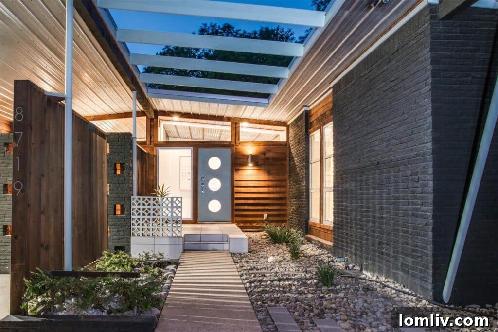 Exterior view of 8719 Stanwood Drive, a Midcentury Modern home near White Rock Lake