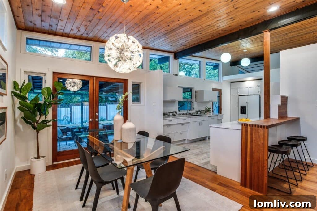 Interior living space with wood plank ceilings and ample natural light