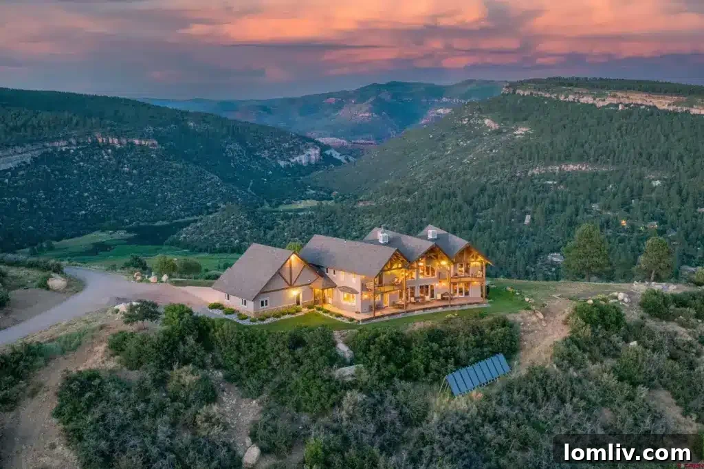 Aerial view of 935 Mountain Memories Lane in Durango, Colorado showcasing the expansive property.