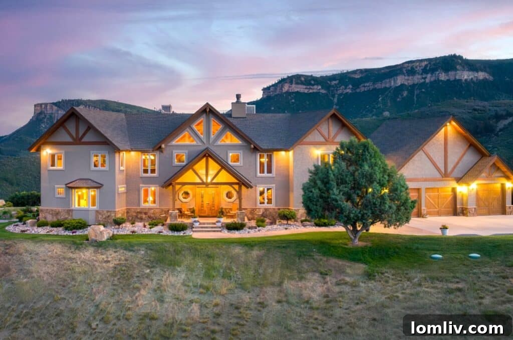 The impressive facade of the luxury mountain home at 935 Mountain Memories Lane, Durango.