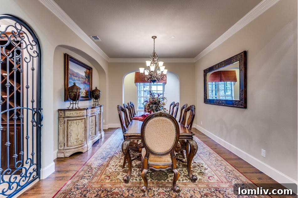 Elegant formal dining room with ample seating, perfect for large family gatherings and entertaining guests.