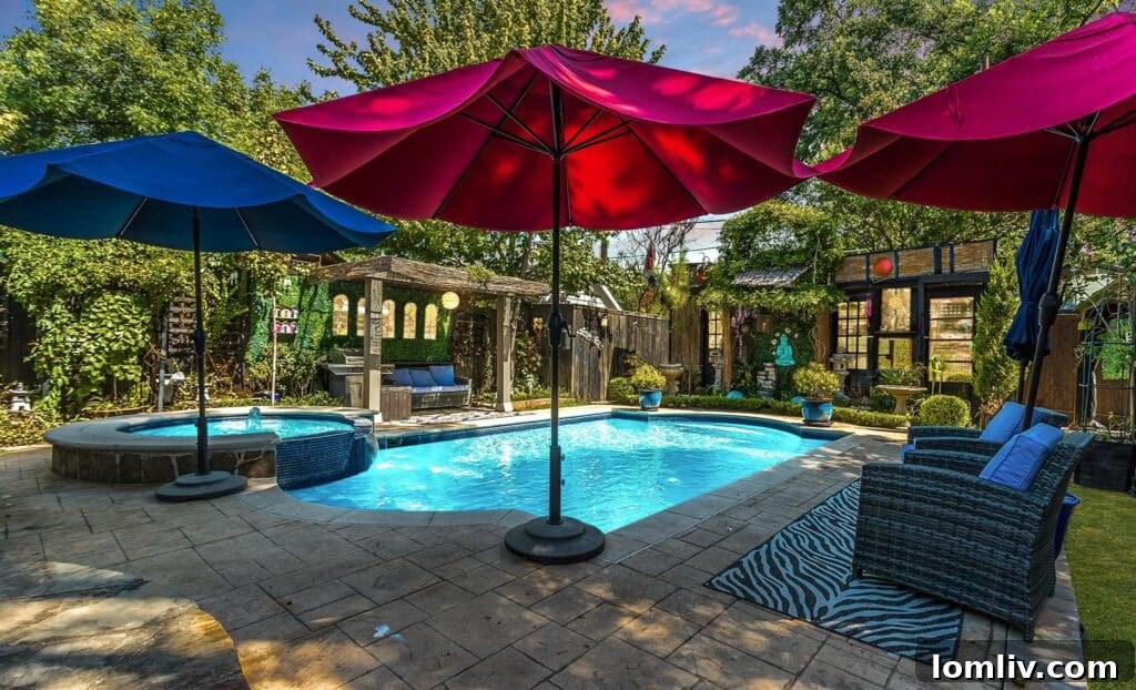 Exterior shot showcasing the home's architecture and garden