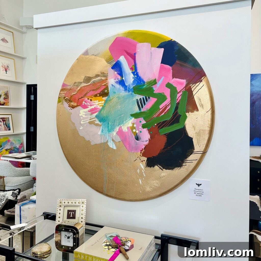 Kristi Kennimer's abstract art displayed prominently in her Dallas store.