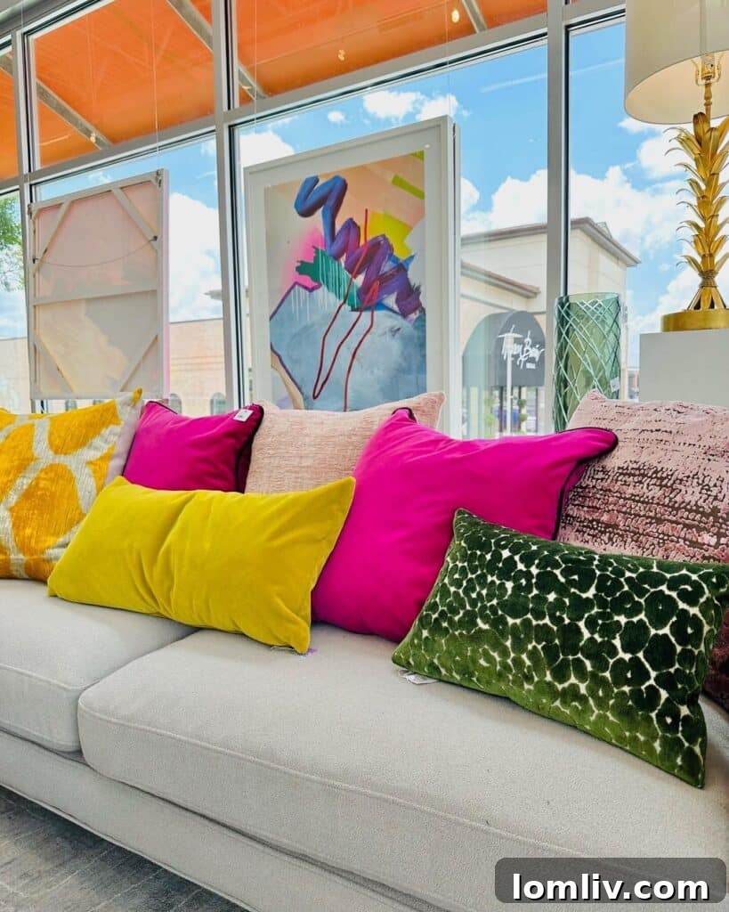 Scarlet Reagan store interior with high ceilings and abundant natural light, showcasing various art pieces and furnishings.