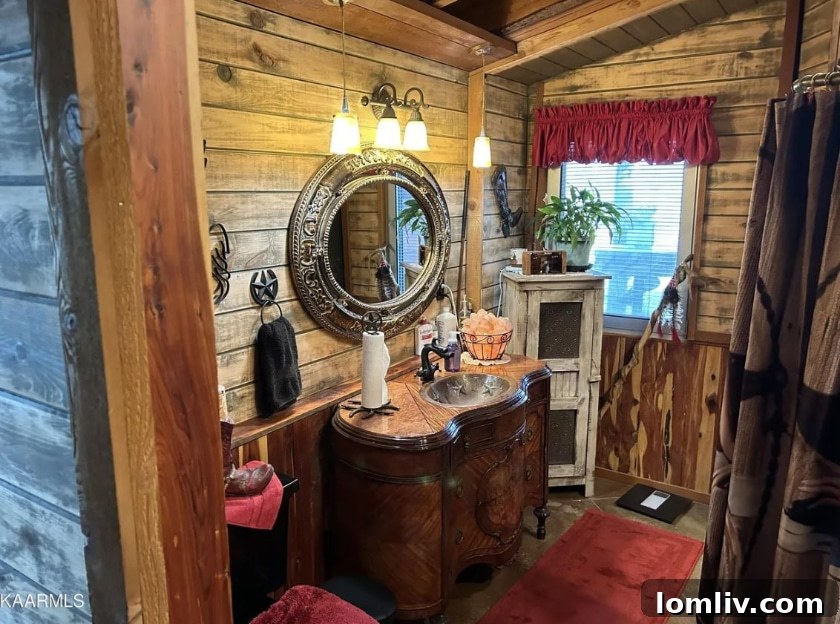 Bathroom vanity with rustic mirror frame