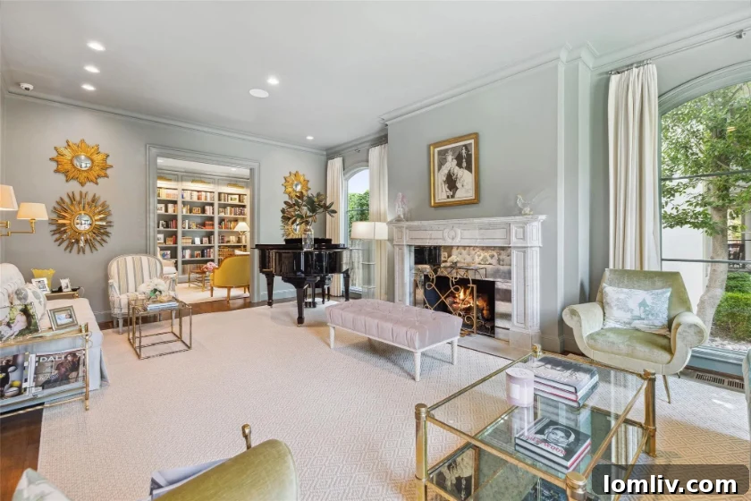 Elegant living room interior designed by Jan Showers, featuring classic furnishings and a serene color palette, perfect for family gatherings.