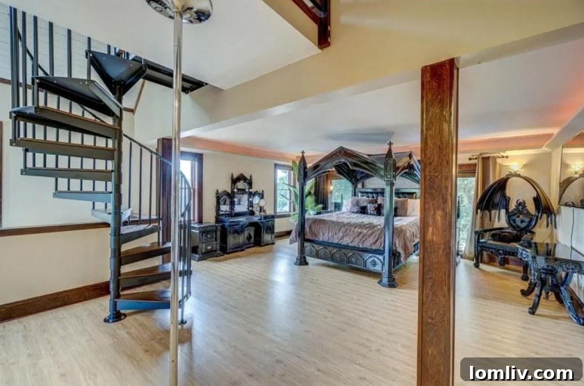Wisconsin's One-of-a-Kind Pepto Pink Goth Barbie Dreamhouse For Sale 16 Playful bedroom with bold colors and quirky accessories