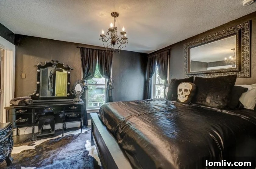 Wisconsin's One-of-a-Kind Pepto Pink Goth Barbie Dreamhouse For Sale 20 Colorful bedroom featuring eclectic and bold design choices