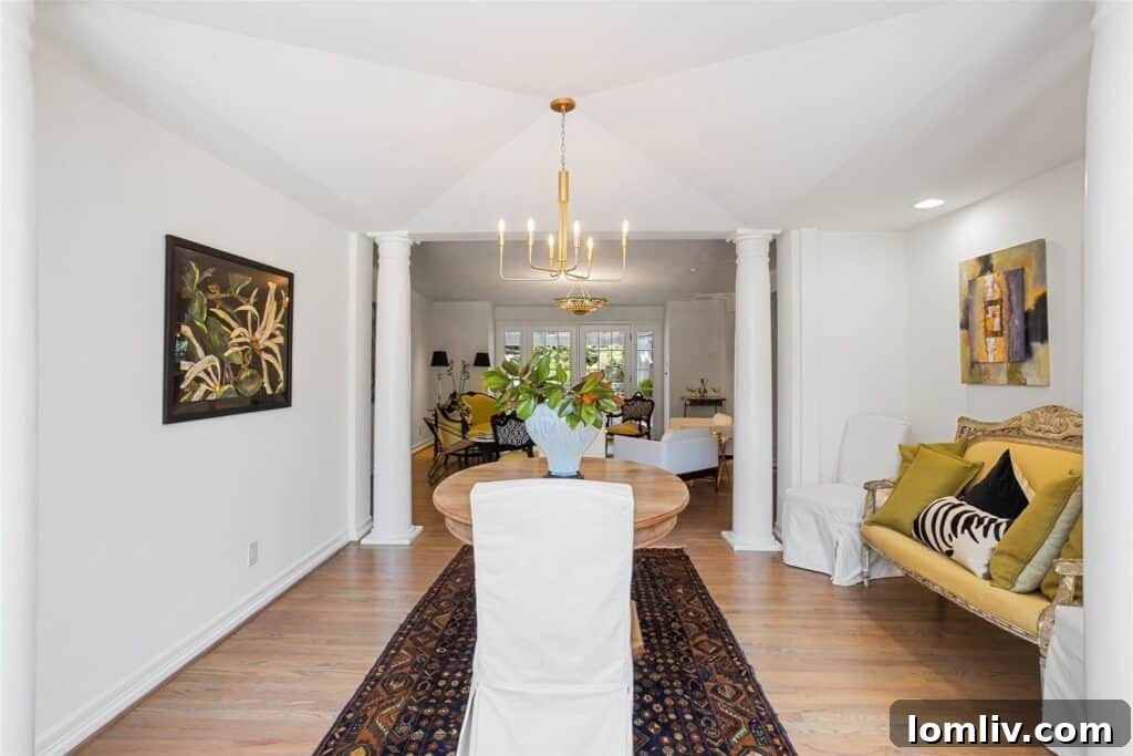 Rare Midcentury Gem in Rivercrest First Time Offered 6 Elegant and intimate dining room with a unique tent-like ceiling design