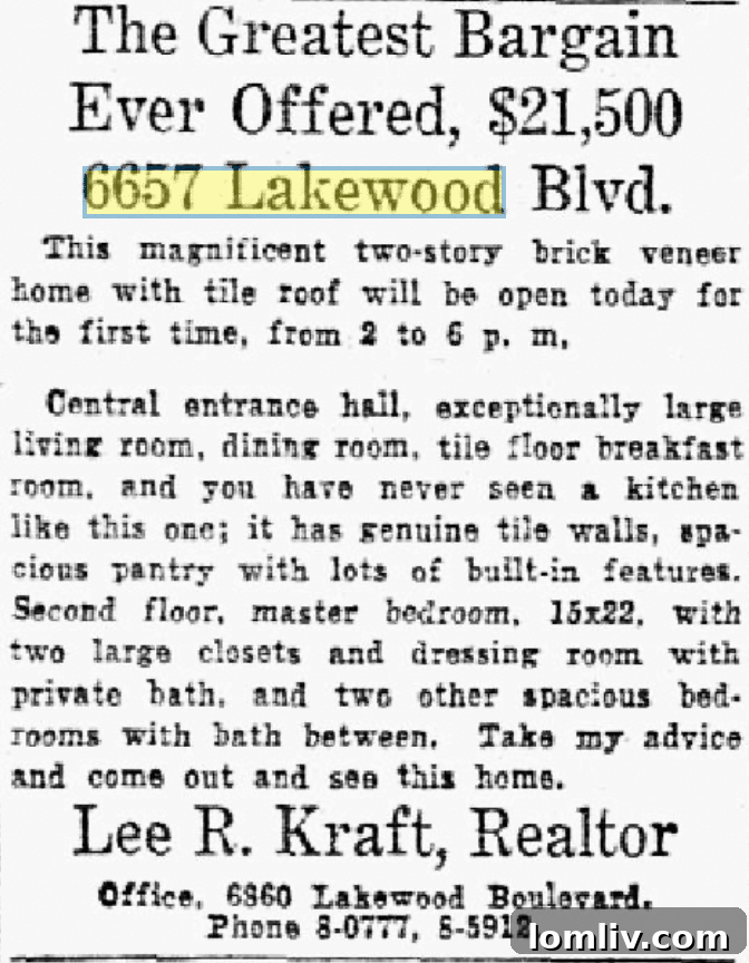 Original Advertisement for Lakewood Home