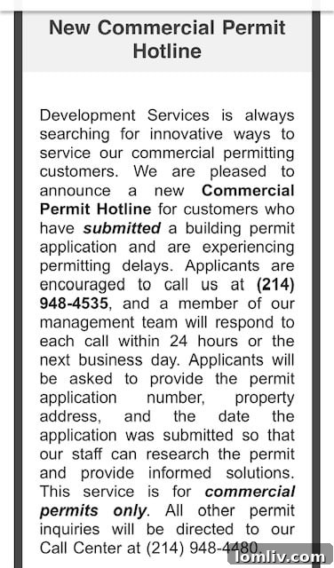 Photo of the new commercial permit hotline announcement.