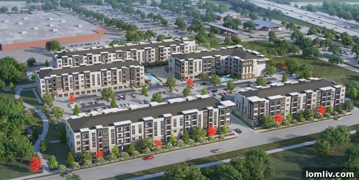 Another perspective of the Lofts iThirty architectural rendering, emphasizing its integration with green spaces and community amenities.