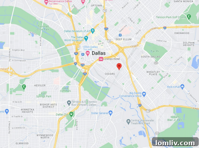 The Cedars mixed-income development locator map in Dallas.