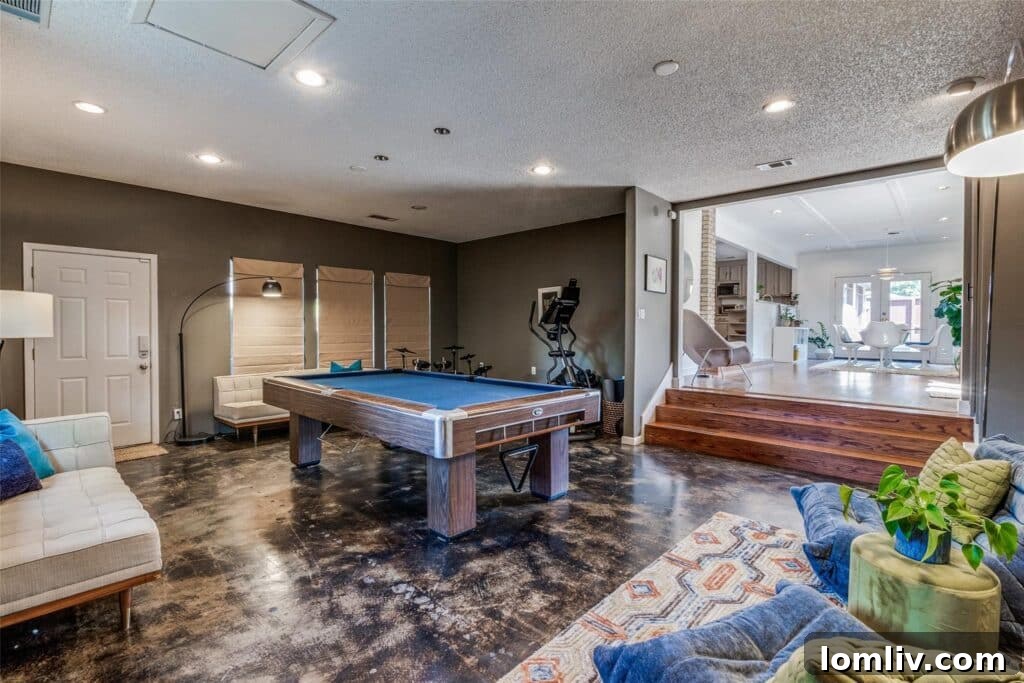 Rare East Dallas Ju-Nel Gem Hits The Market Open This Weekend 11 The spacious game room with concrete floors, ideal for a pool table or large gatherings.
