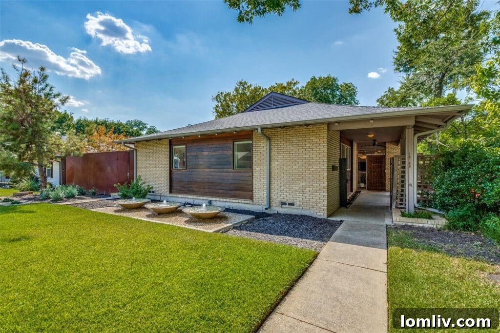 Rare East Dallas Ju-Nel Gem Hits The Market Open This Weekend 3 The welcoming entrance of the renovated Ju-Nel home, showcasing Mid-Century Modern design elements.