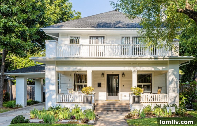 Heritage Oak Cliff: 2023 Home Tour of Historic Charm 2 An inviting front porch with a comfortable swing on a historic home in Winnetka Heights, Dallas, signaling a warm welcome.