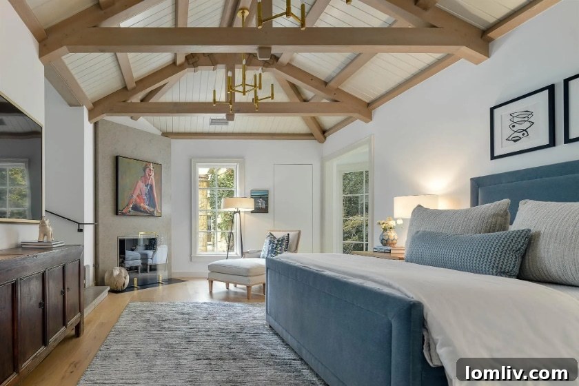 Cozy yet elegant family room with a fireplace