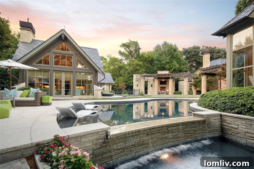 Lush, private backyard of the Bluffview Dilbeck estate