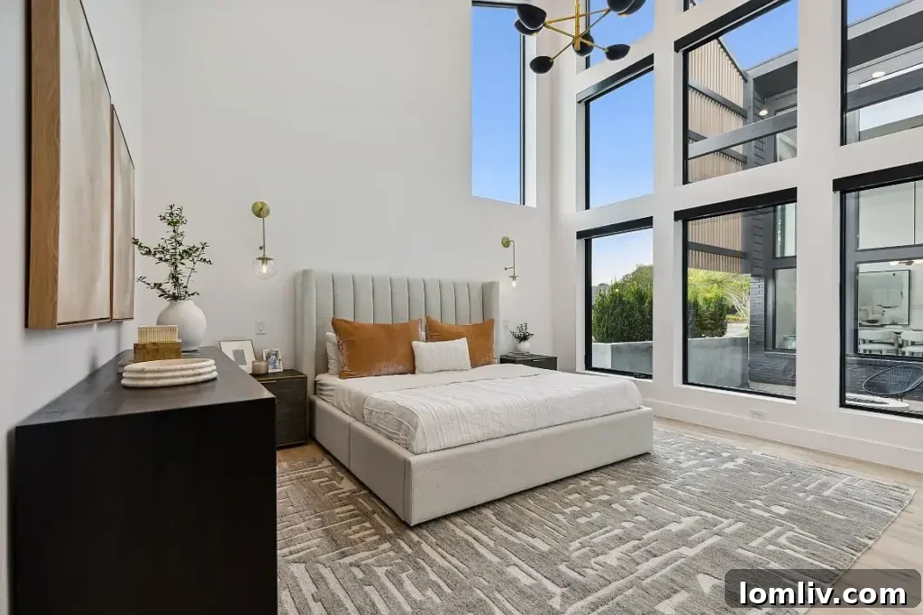 Primary suite with large Midcentury Modern windows offering natural grandeur.