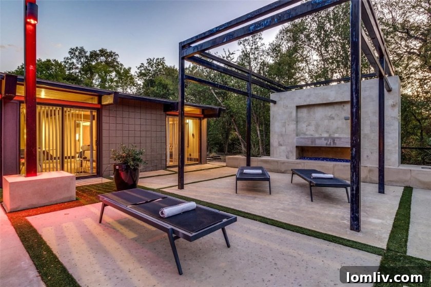 Modern Outdoor Living Space with Fireplace