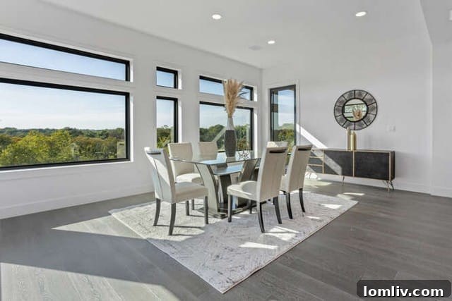 Modern architectural detail with asymmetrical windows and transoms, framing picturesque views of Ridglea Golf Course