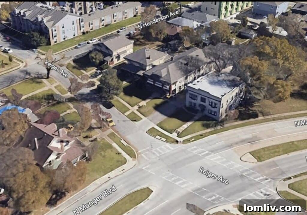 The 5200 block of Reiger Avenue, where urban development meets green space.