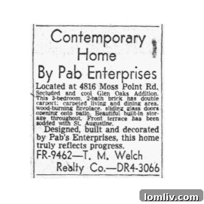 A vintage Dallas Morning News advertisement from 1954 showcasing the unique features and appeal of the Glen Oaks homes, highlighting their modern design and comfort.