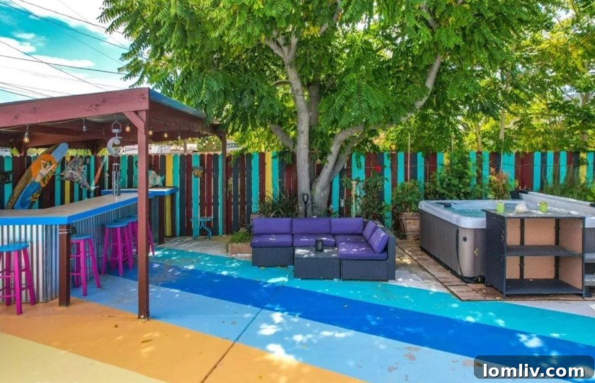 California's Vibrant Embrace: A Home That Feeds the Soul 7 Lush outdoor seating under a pergola, ideal for writing or relaxation