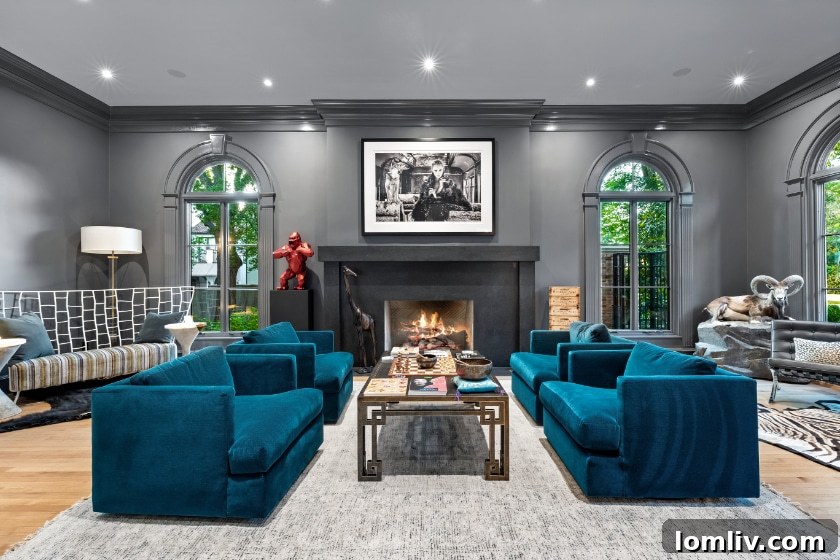 Elegant formal living room with wet bar and crystal countertops, ideal for entertaining