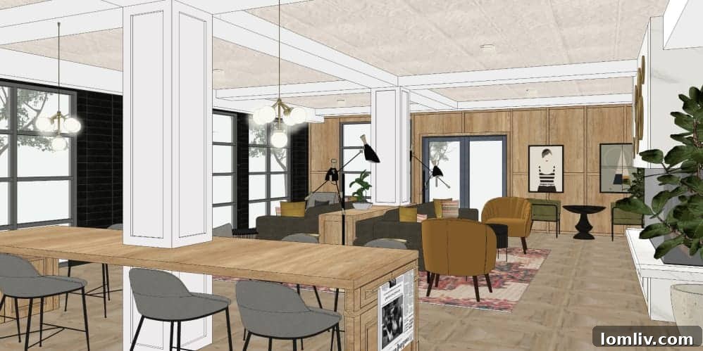 Another architectural rendering of the Banyan Flats exterior, emphasizing its modern architectural style.