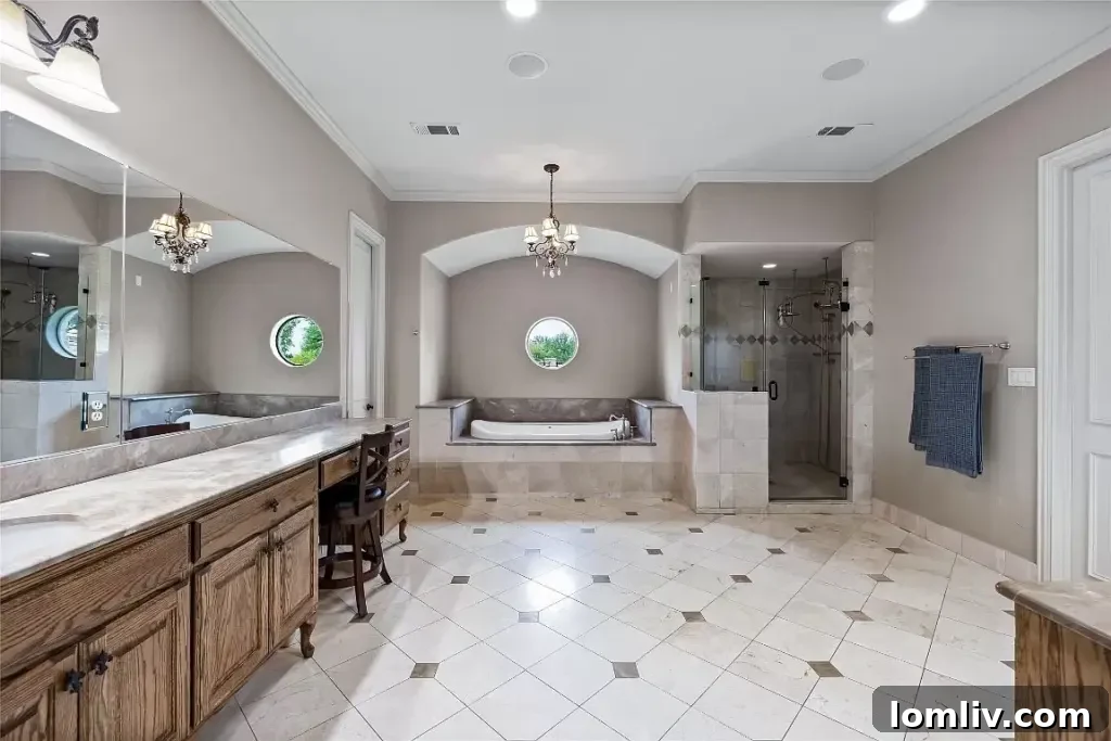 The 7,700-Square-Foot Celina Palace: Where Grandeur Reigns 11 A luxurious primary bedroom featuring a fireplace, ample seating, and large windows offering panoramic views of the surrounding landscape.