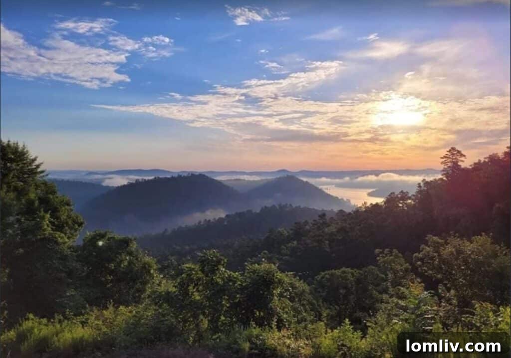 Scenic view of Broken Bow Lake and surrounding nature
