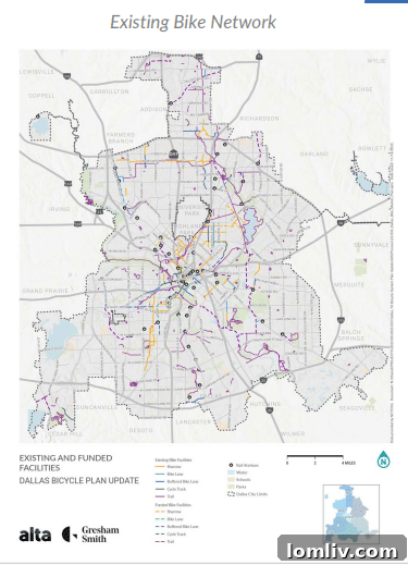 Dallas to Expand Bike Network by 536 Miles for City Cyclists 4 The existing bicycle network in Dallas, showcasing current paths and potential areas for expansion.