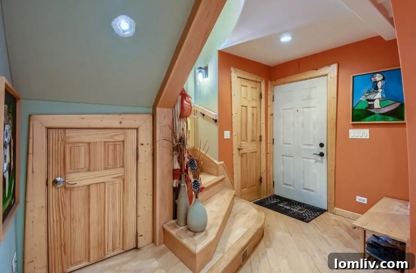 Hate Leg Day This Illinois Split Level Is The Only Squatting Youll Ever Do 6 Interior entrance with stairs and a small door, Westmont home