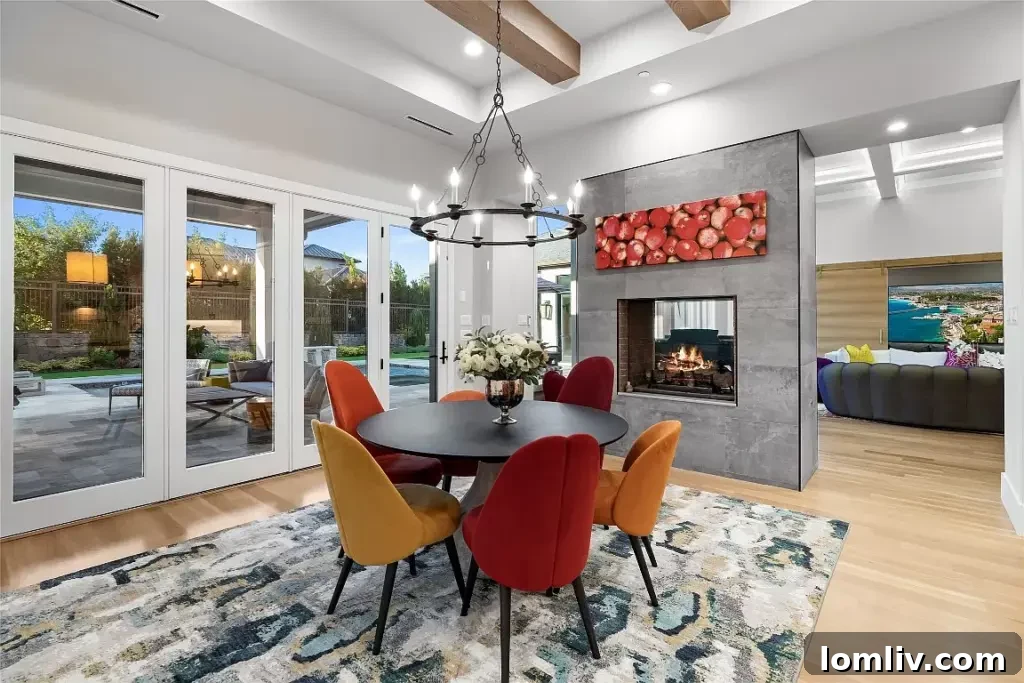 A cozy living area with a large fireplace and comfortable seating, ideal for relaxation or puzzles during Thanksgiving.