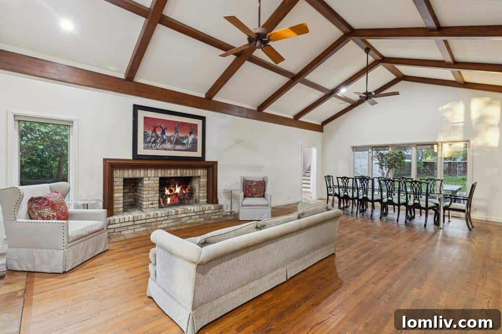 Spacious interior of a Dallas home with vaulted ceilings.