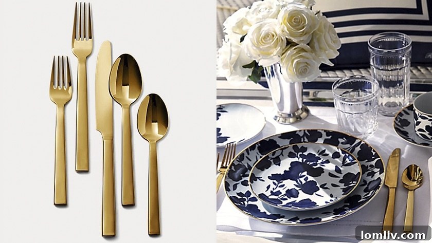 A close-up of elegant dinnerware and glassware under soft lighting, highlighting the beauty of a well-set table.